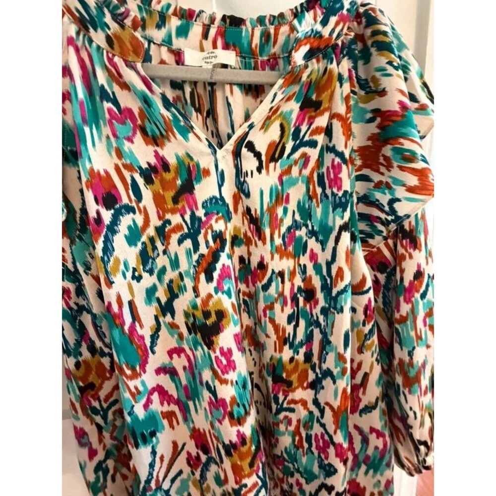 Entro Women’s Large Multicolor Abstract Print V-Neck Blouse Boho Top